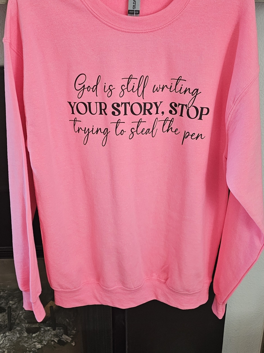 Gildan Pink Inspirational Graphic Sweatshirt with Black Script